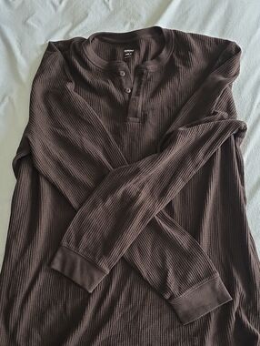 SONOMA Waffle Knit Henley in Dark Brown